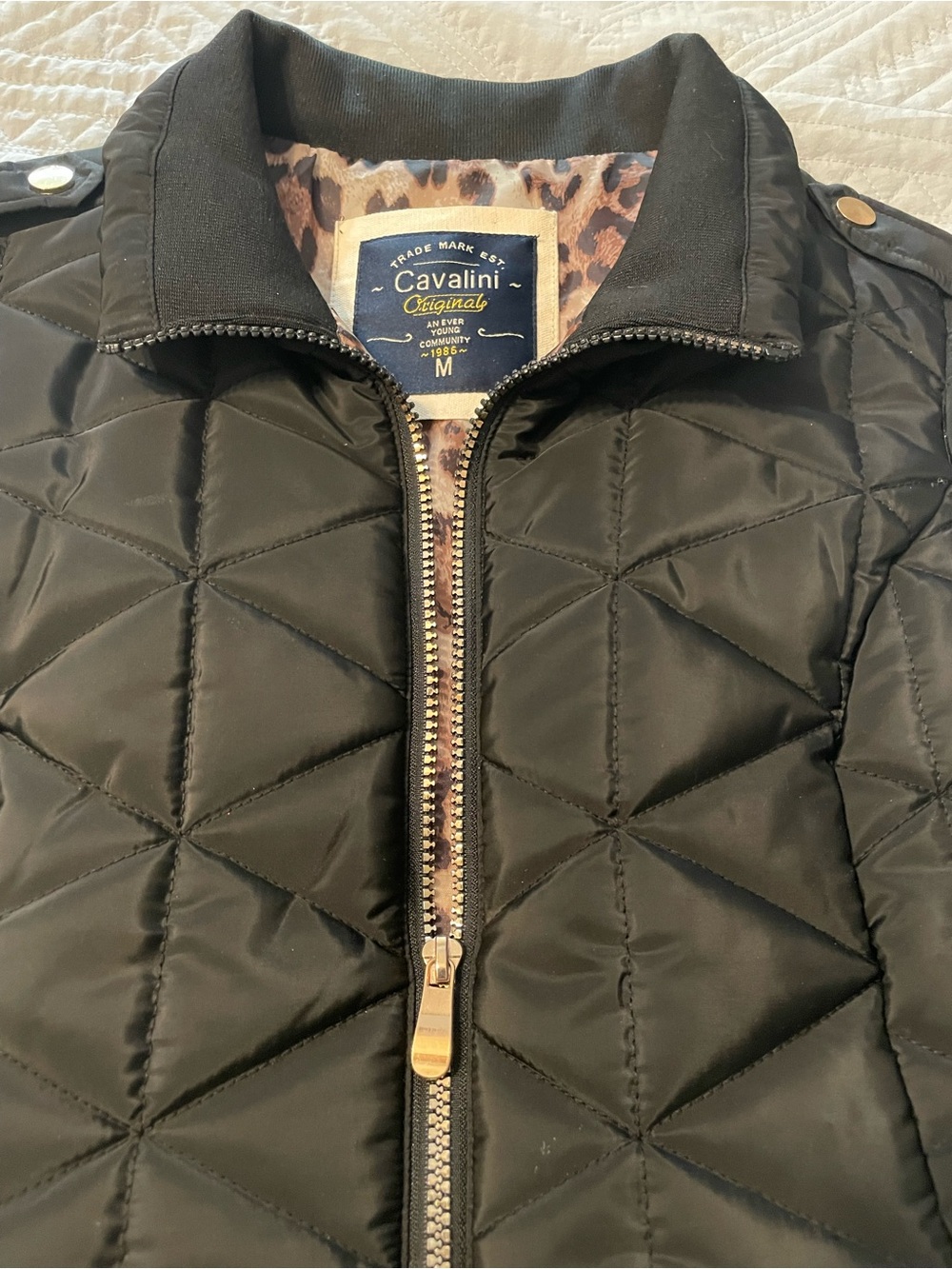 Cavalini Black Quilted Puffer Vest with Leopard Print Lining - Picture 7 of 10